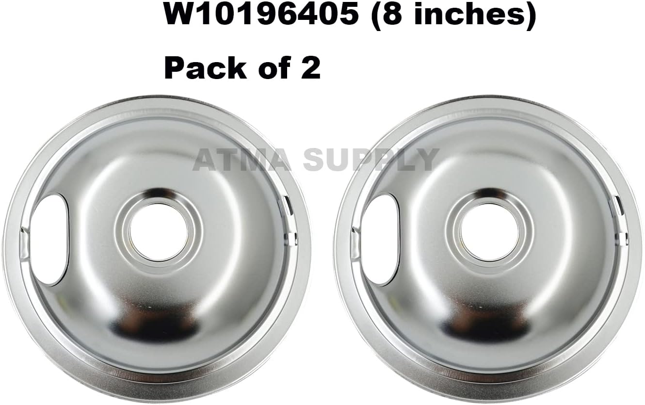 W10196405 and W10196406 Chrome Oil Drip Pans Replacement Set Compatible with Whirlpool Electric Range- Includes 2 6-Inch and 2 8-Inch Pans, 4 Pack, Silver : Appliances