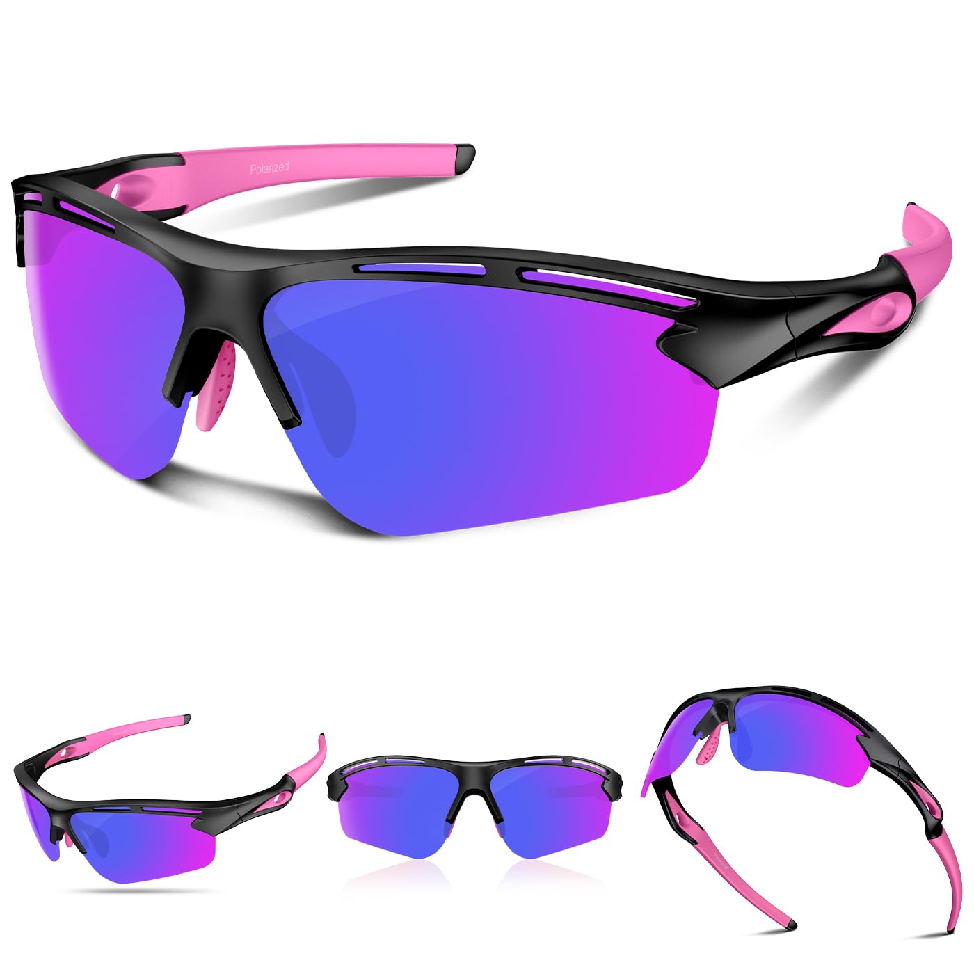 Polarized Sports Sunglasses for Men Women Youth Baseball Running Cycling Driving Fishing Tennis Golf Engine TAC UV400 TR90, black pink, Normal