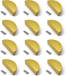 Autuwintor Kitchen Cabinet Handles, Half Moon Shaped Drawer Handles 2.52-Inch Hole Spacing with Screws,Semi Circle Door Pulls Space Aluminum,Cabinet Edge Handles Gold Finger Drawer Pulls,12 Pack