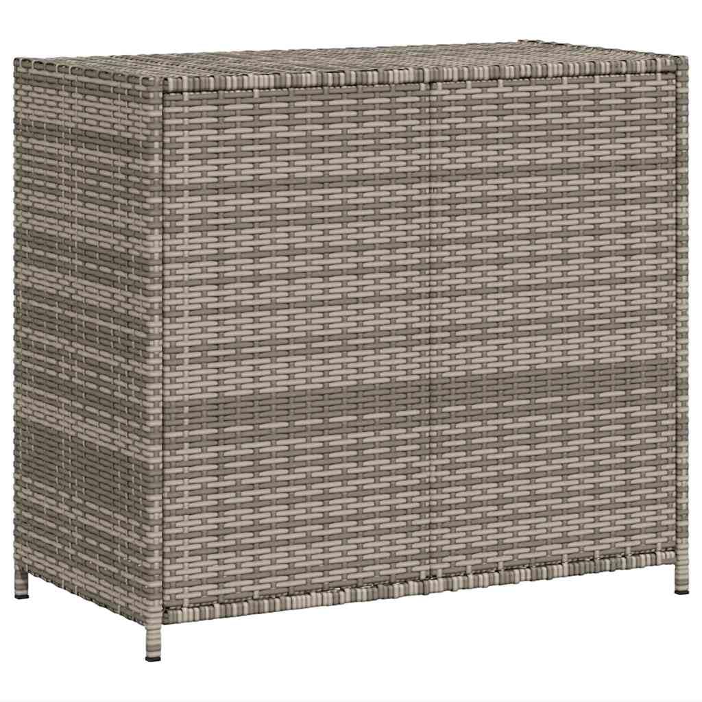 Outdoor Schrank Grau 83x45x76 cm, Poly Rattan Gartenschrank mit zwei Türen und Edelstahlgriffen, wetterbeständiger Aufbewahrungsschrank für Gartenwerkzeuge, Kissen