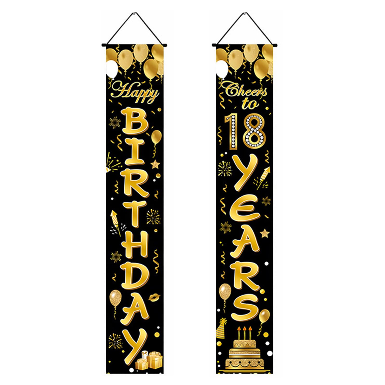 MYHOGOOD 18th Birthday Banner,Happy 18th Birthday Door Banner,Black Gold Fabric Birthdays Door Porch Sign Banners For Boys Girls For 18 Years Old Party Indoor Outdoor Decor Supplies
