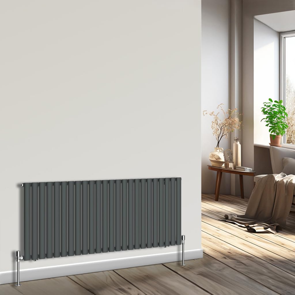 NRG Horizontal Oval Column Radiator 600x1416mm Single Panel Designer Bathroom Central Heating Anthracite — image 1