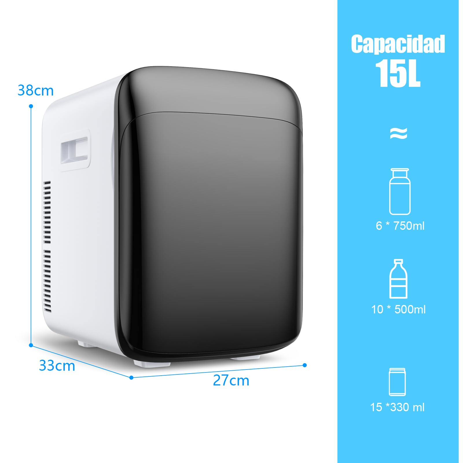RELAX4LIFE Mini Nevera 15L Portátil -3 ℃ ~ 50 ℃ para Uso Doméstico Automóvil, Mini Nevera Nevera 1 Puerta con Enfriamiento Calefacción para Todas las Estaciones (Black)