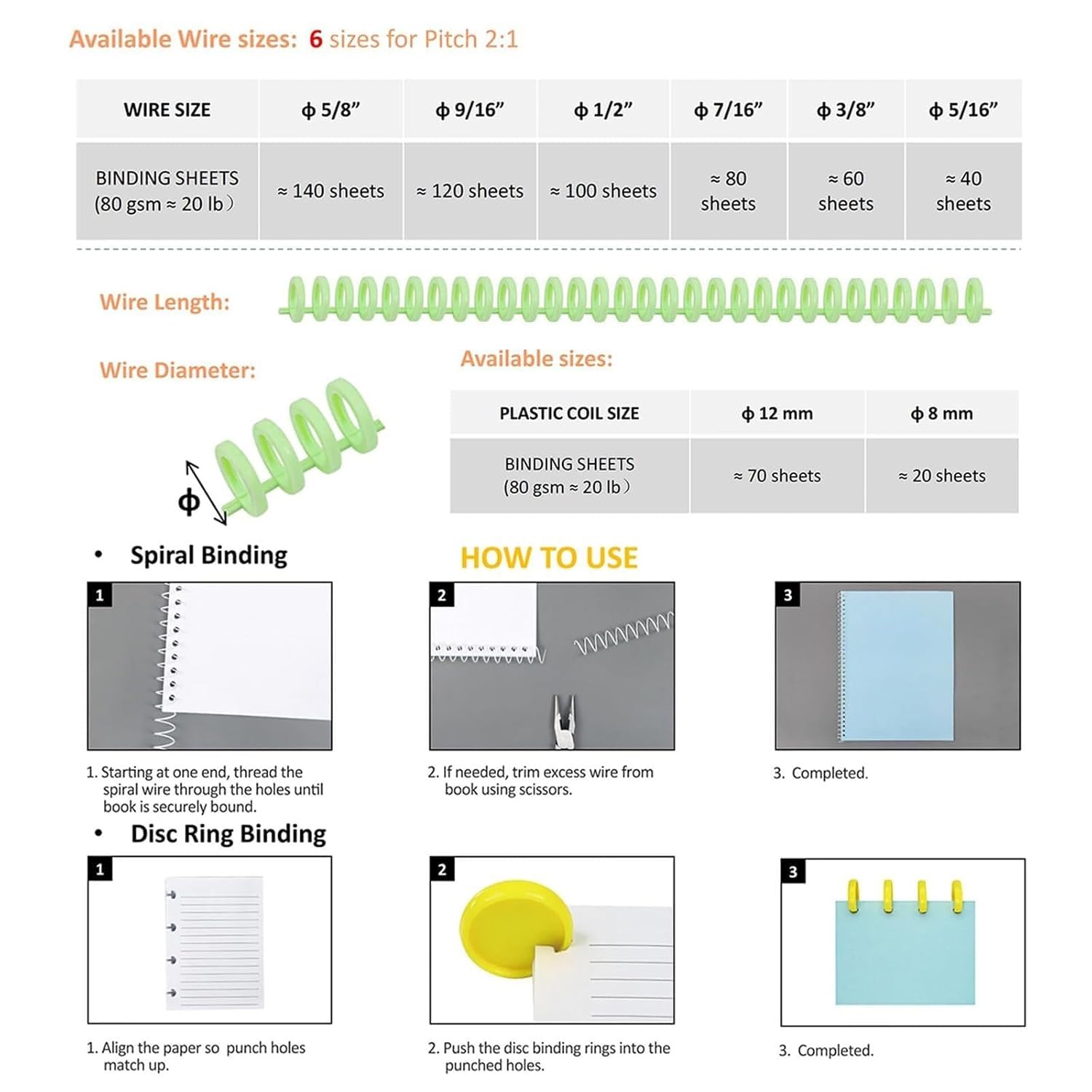 Perforatrice Manuale per Spirali, con Testine di Fustellatura A Foro Tondo da 4 Mm, Linea di Rilegatura da 1/4" A 5/8", per Cartone da 90-200 G, per Quaderni, Documenti, Album