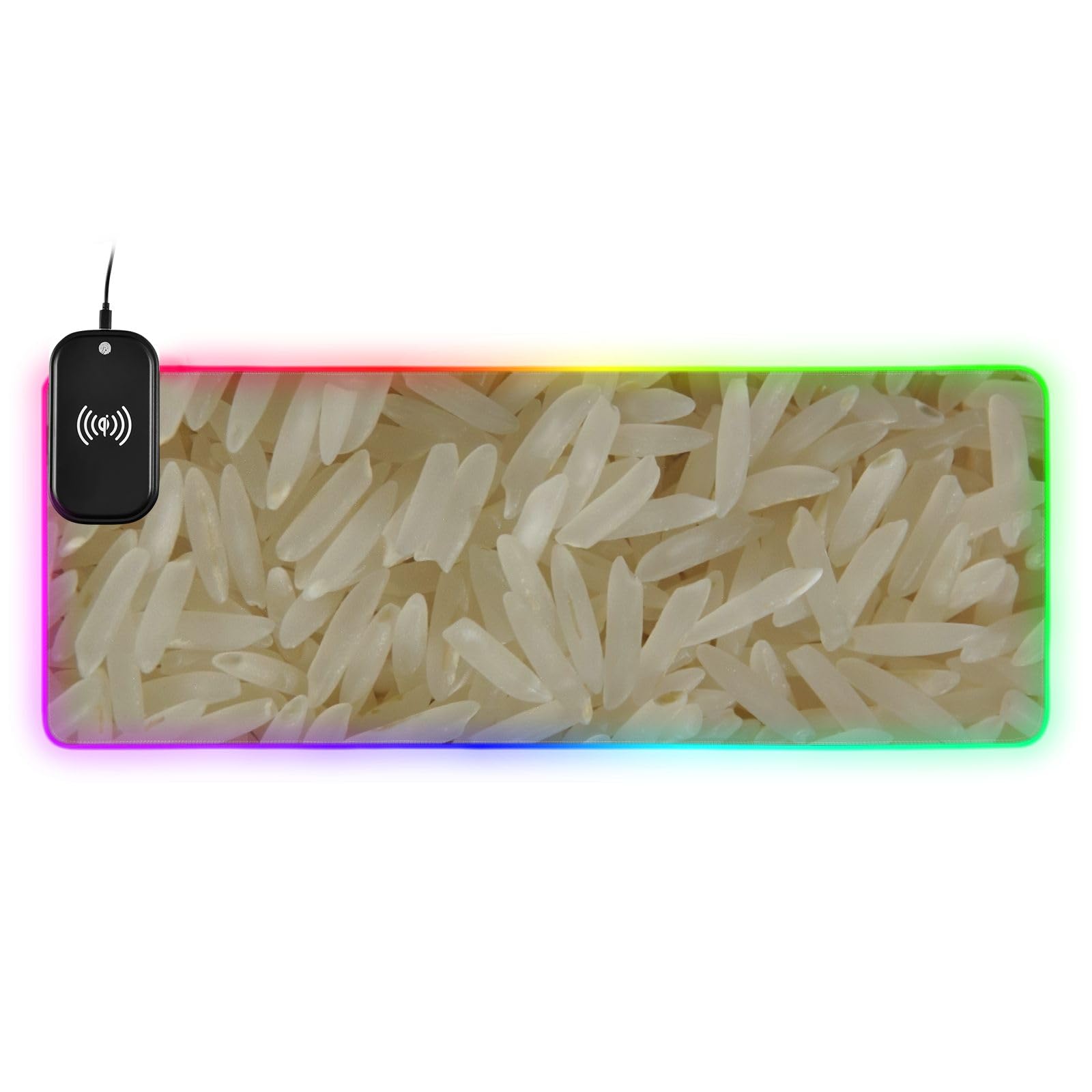 White Rice Grains Desktop Mouse Pad, Mouse Pad with Wireless Charging, Mouse Pad with Lights, Office Mouse Pad