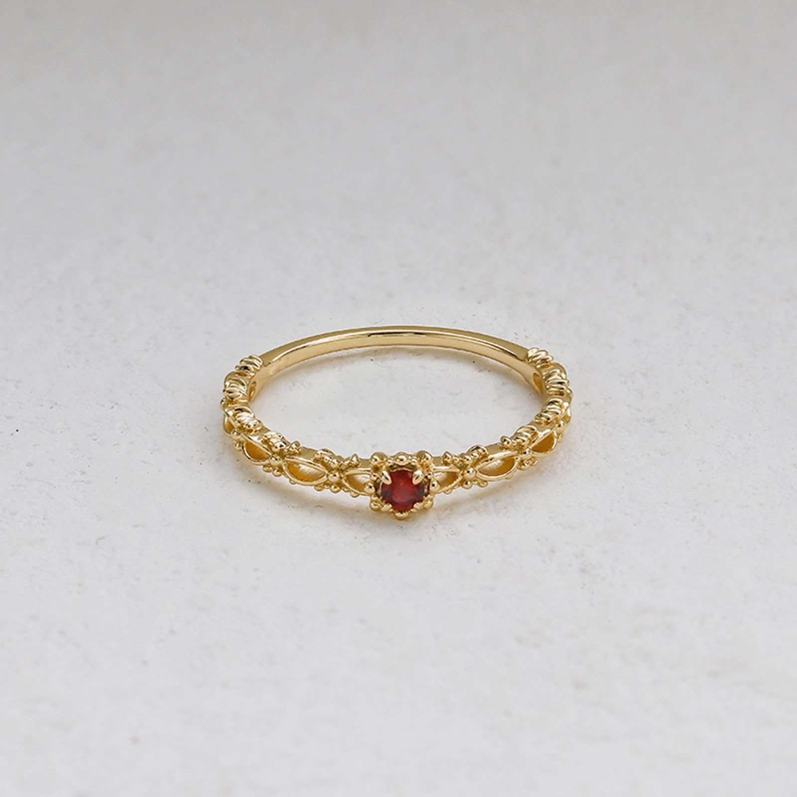 Anillo de compromiso de oro amarillo Au 375/585/750 con rubí de laboratorio, clásico, retro