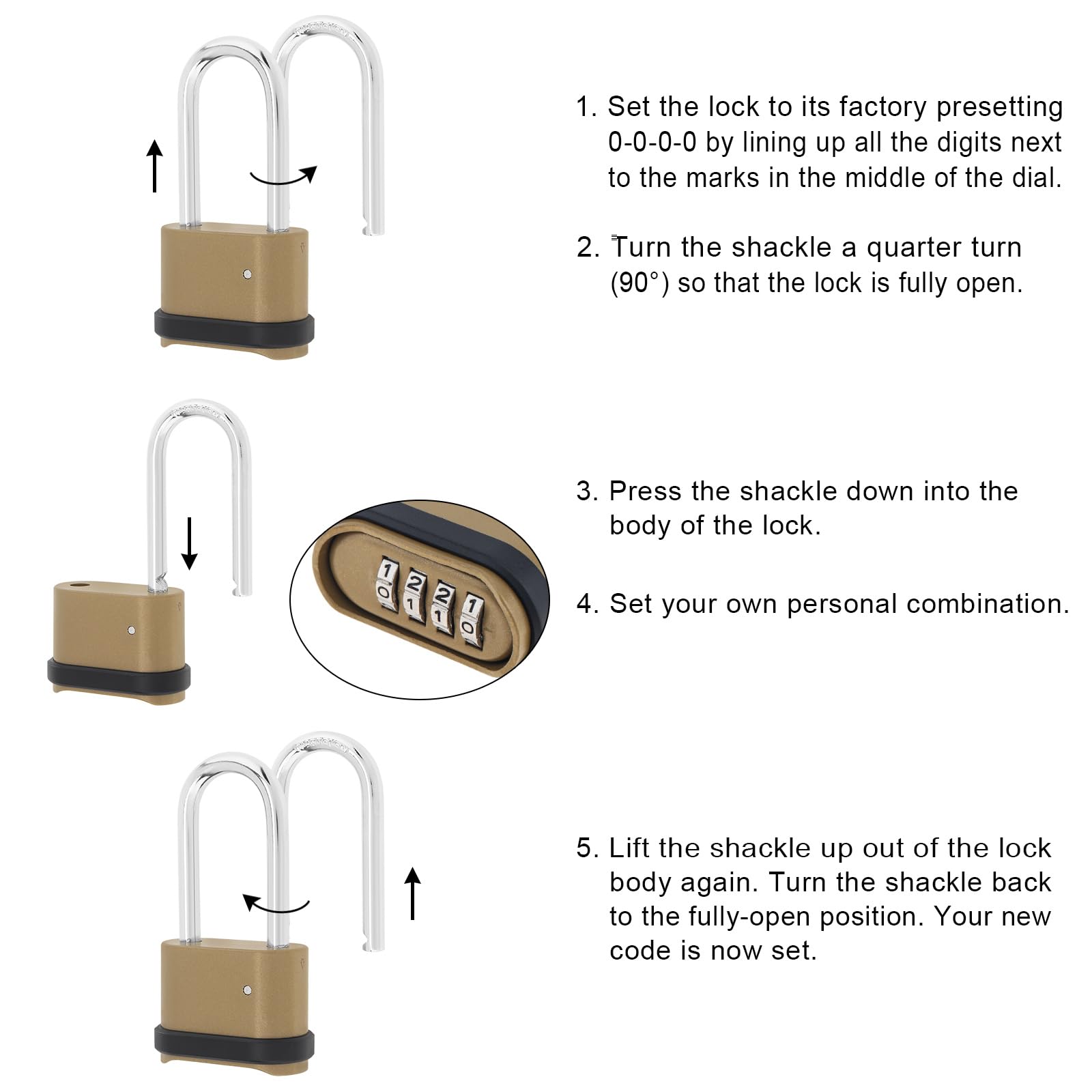Candado de combinación de 4 dígitos, candado de combinación resistente con grillete de 2.5 pulgadas de largo, candado impermeable para exteriores, para puerta, patio, valla, escuela (2)