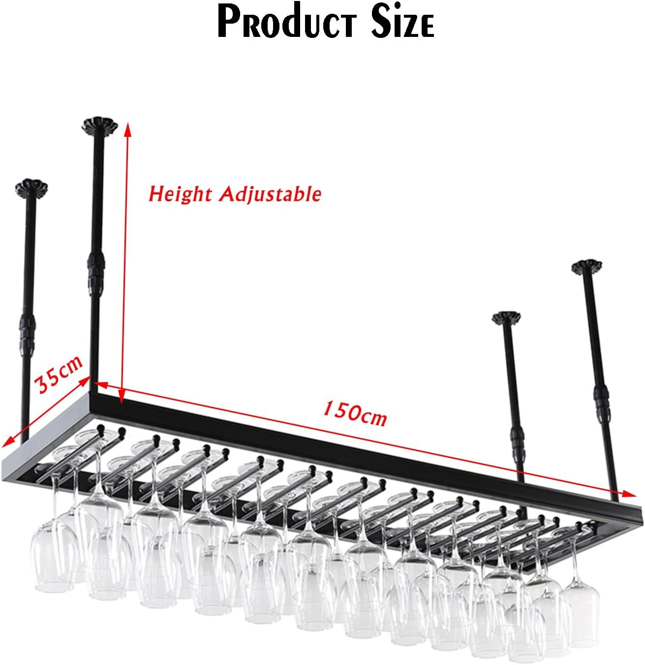 Ceiling Wine Glass Rack,Adjustable Wine Holder Cabinet,Wine Glass Drying Rack,Ceiling Mounted Wine Bottle Holder Champagne Glass Rack Bar Home (Color : Black, Size : 50cm)