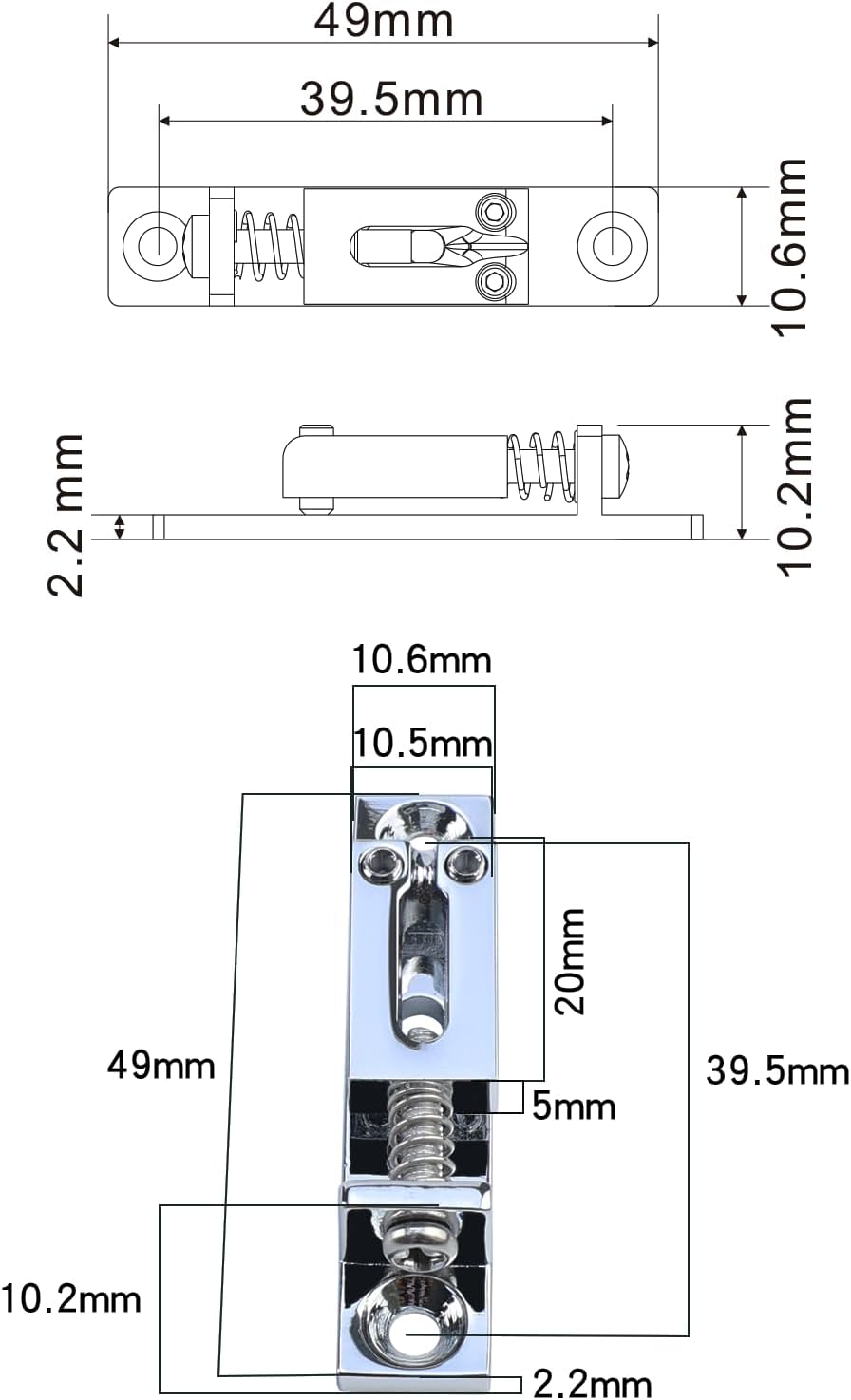 Pack of 6 10.5mm Single String Guitar Bridge Zinc Alloy Individual Fixed Hardtail Bridge for 6 String Electric Guitar Replacement Parts Chrome