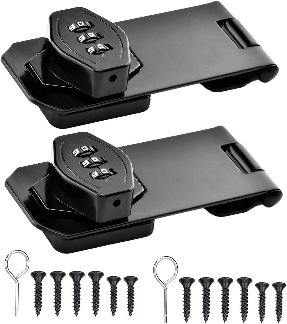 Cabinet Password Hasp Locks, Cabinet Locks Hasp Latch 3-Digit Keyless Password Combination Lock 4 Inch Mechanical Password for Cabinet Door Latch, Bathroom, Garden - (Black-2PCS)