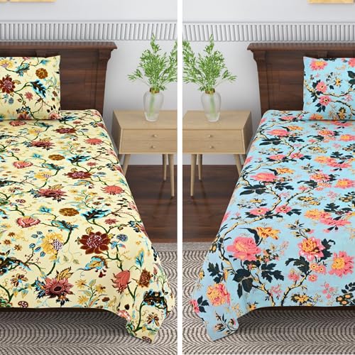 Image of Mafatlal 144 TC Saanjh Cotton Bedsheet for Single Bed Pack of 2 (90 x 60 Inches) | Breathable, Durable & Easy Care
