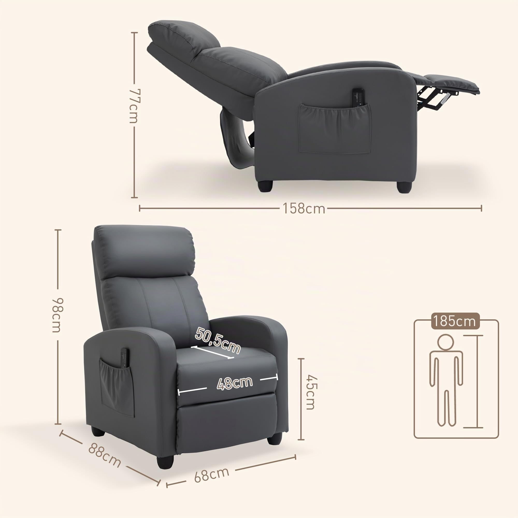 HOMCOM Relaxsessel Fernsehsessel mit Vibrationsmassage Grau