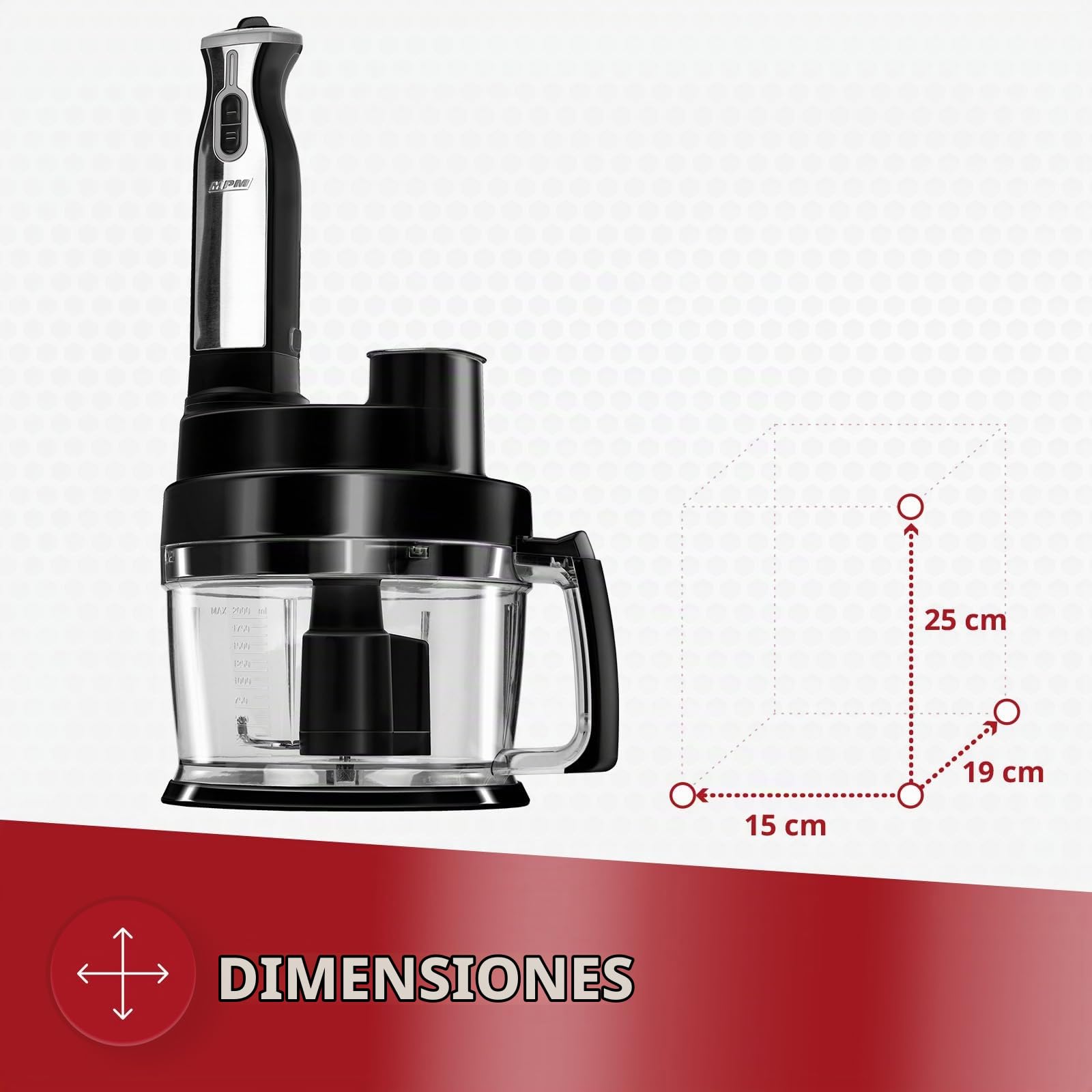 MPM MRK-17 Procesador de Alimentos Multifuncional, Amasadora, Batidora, para Frutas y Verduras, Corta Patatas, Picadora, Apto para Lavavajillas, 800W