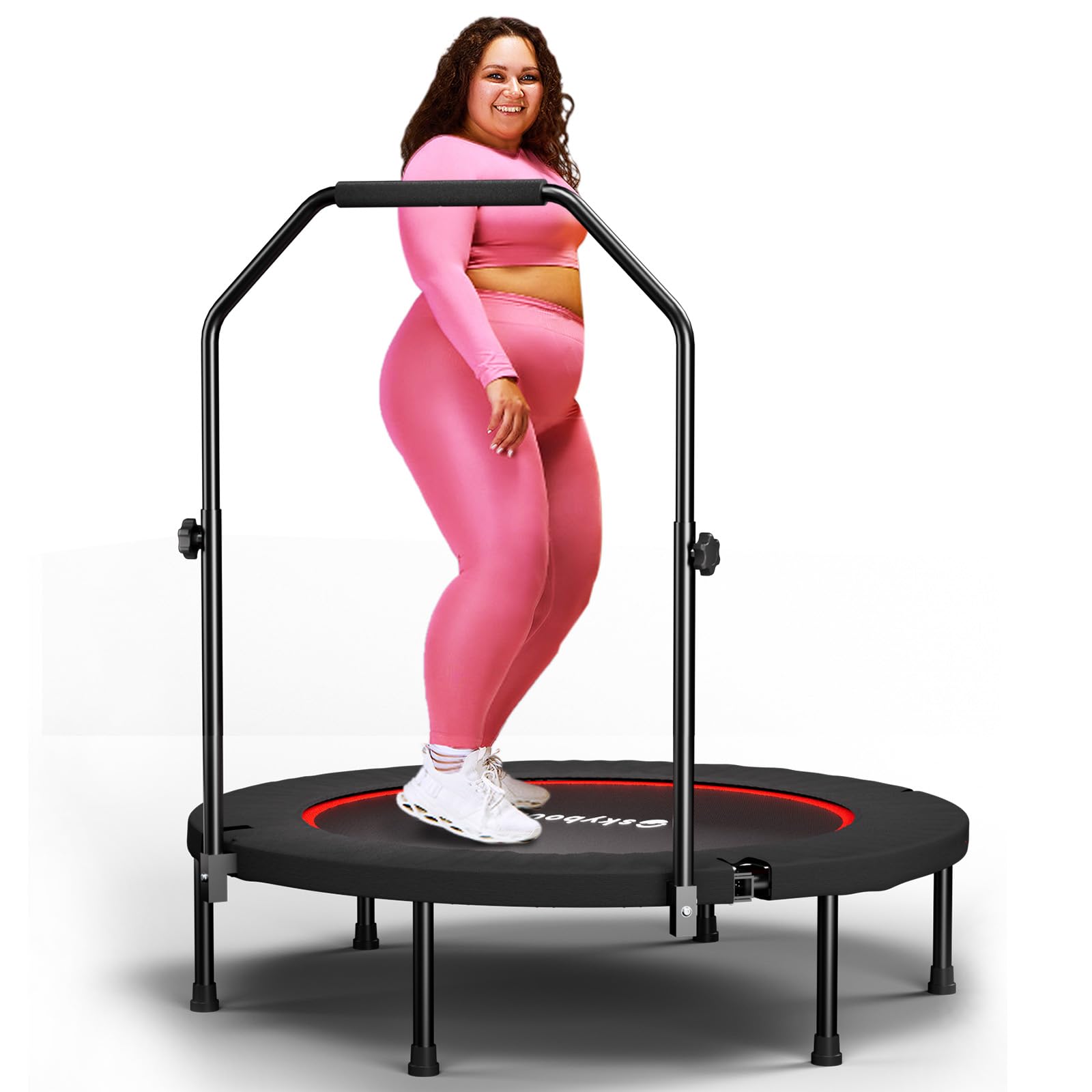 Rebounder Trampoline for Adults - 40" Foldable Mini Trampoline Fitness Rebounder with Adjustable U-Bar Handle, Max Load 350lbs,Stable Quiet Indoor/Outdoor Exercise Equipment