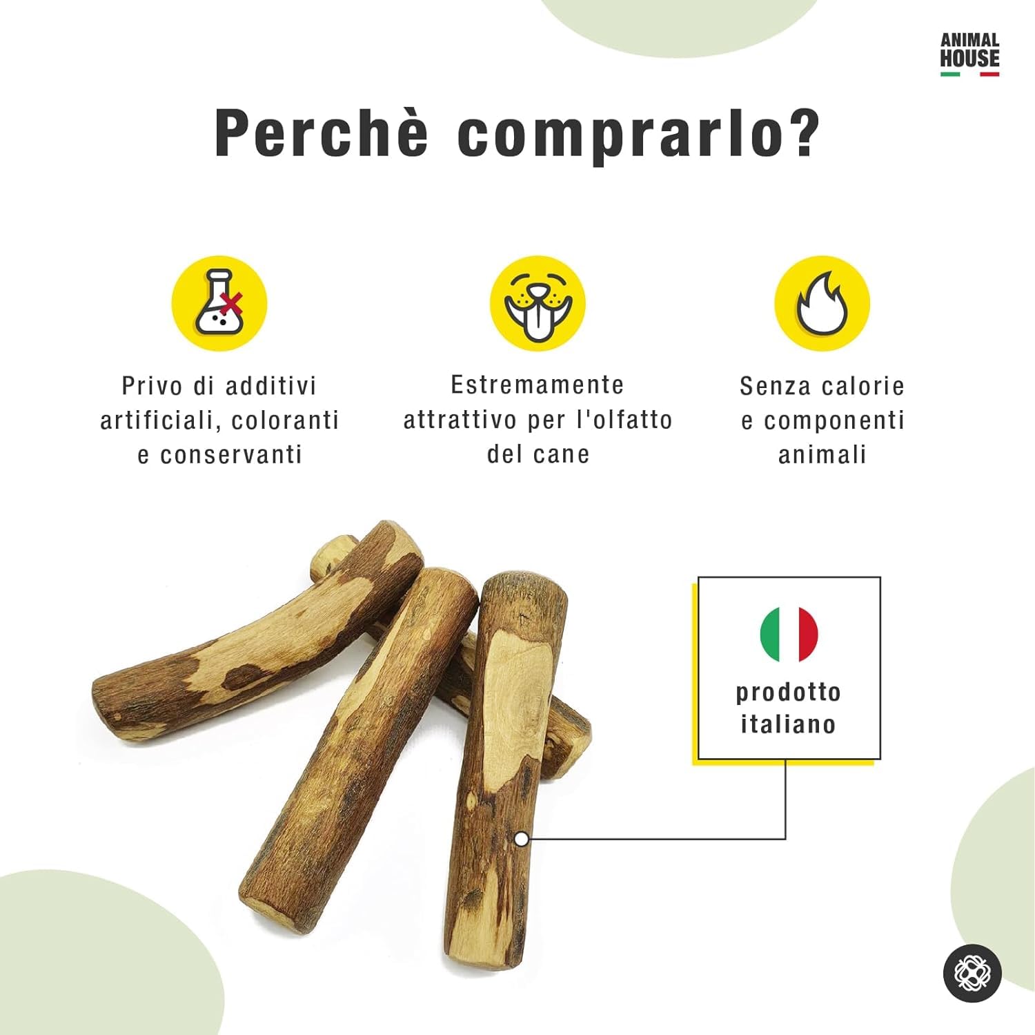 Animal House Set di 2 Legni d’Ulivo per Cani, Masticativo Naturale di Alta Qualità, Resistente, Antistress, per Igiene Orale (15-20 cm, M)