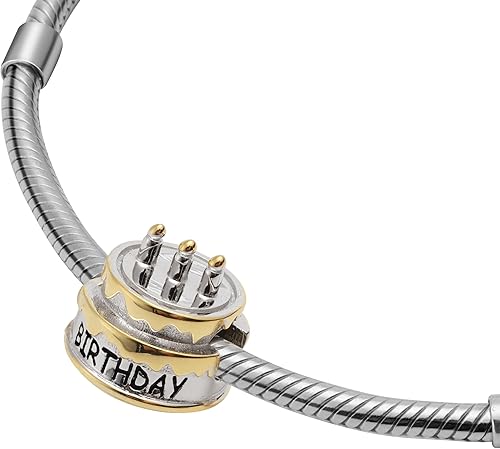 Miniatura 2 de Feliz cumpleaños pastel regalo 925 plata esterlina encanto grano para pandora y pulseras o collares similares, Plata, No es una piedra preciosa