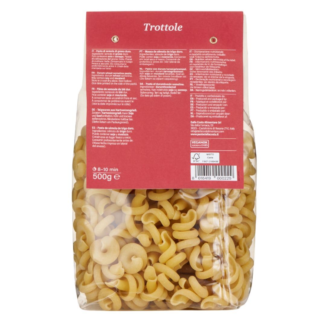 Dalla Costa Hartweizengrieß-Pasta Trottole. Made in Italy. Sparpackung 12x500 Gramm