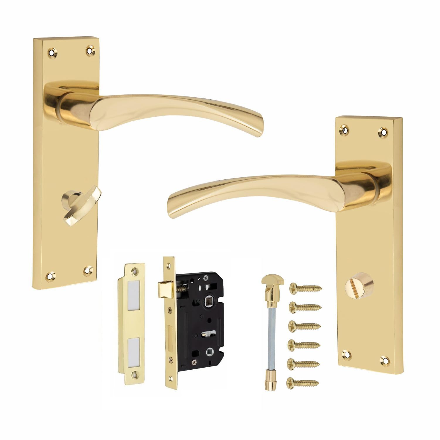 Golden Grace Polished Brass Victorian Scroll Astrid Door Handles Bathroom Wc Toilet Complete In Gold Finish With (Gg) 64Mm Bathroom Mortise Lock - 150Mm X 40Mm Backplate