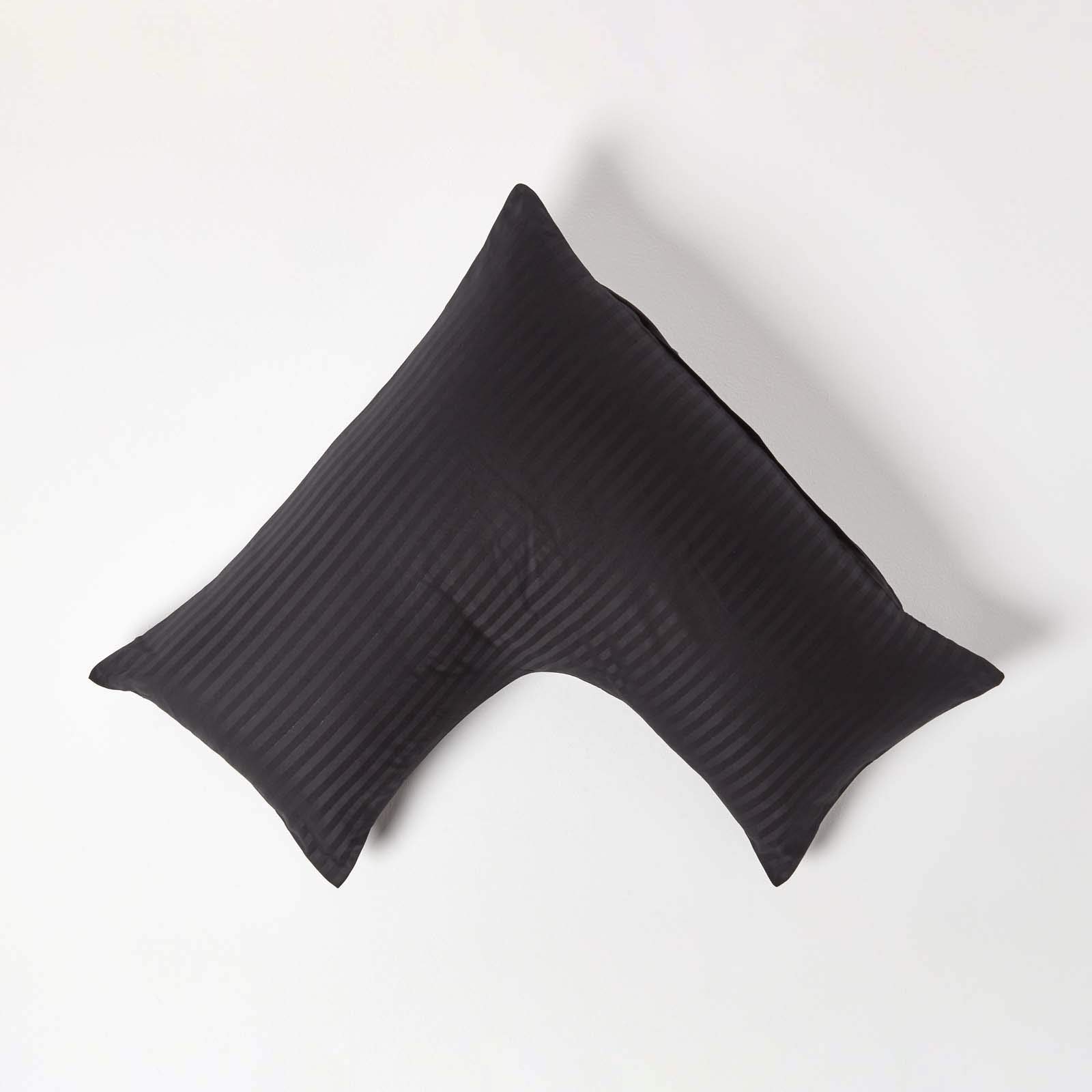 Homescapes Black Pure Egyptian Cotton V-Shape Pillowcase 330 Tc 500 Thread Count Percale Equivalent Satin Stripe Pillow Case For Nursing Pregnancy And Elderly