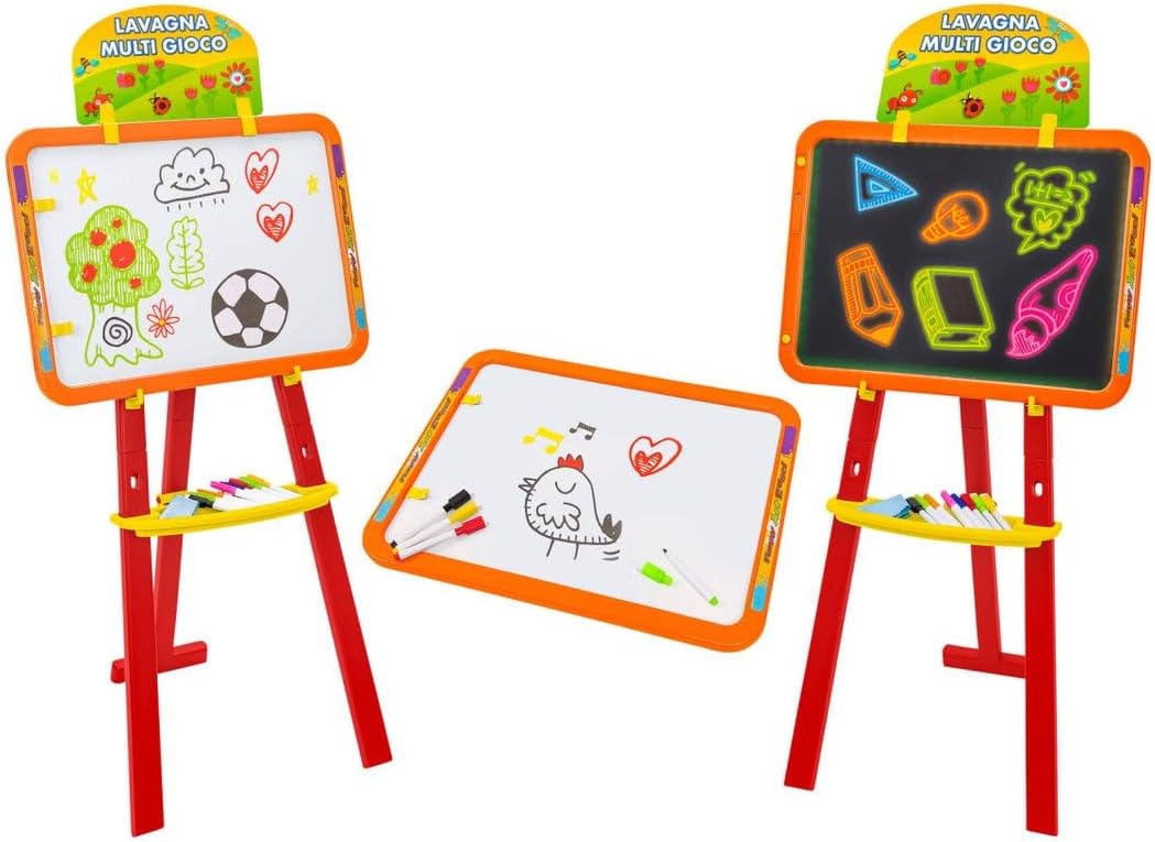 Eichhorn - 100002588 Children's Standing Board with 10 Chalks, 1 Pen and Sponge, Writeable on Both Sides with Shelf, Rotatable, 13 Pieces, 58 x 86 cm, Made of Beech Wood, from 3 Years, Colourful