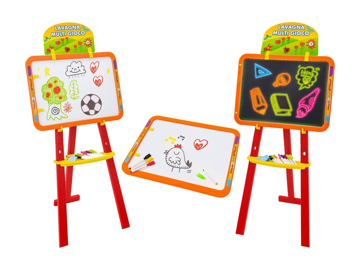 Eichhorn - Pizarra de pie, pizarra infantil con 10 tizas, 1 bolígrafo y esponja, se puede escribir en ambos lados, con estante, giratoria, 13 piezas, 58 x 86 cm, de madera de haya, a partir de 3 años