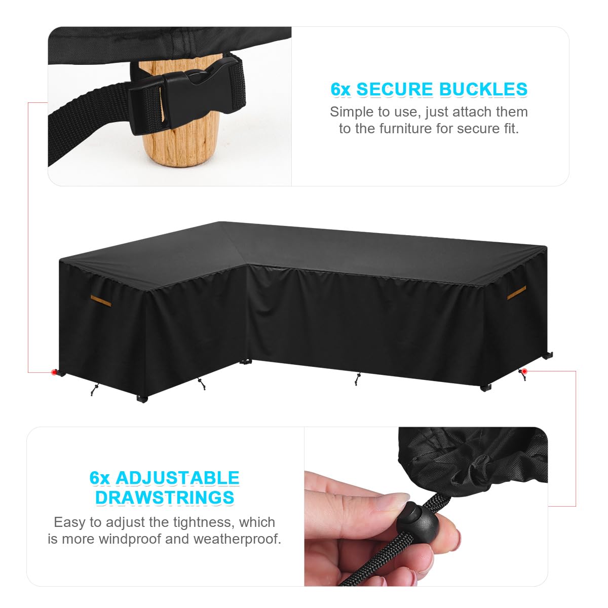 Gartenmöbel Abdeckung für L-Form Sofas (Linke Kurz-Rechte Lang) Ecksofa Abdeckplane mit Belüftungsöffnungen, Wasserdicht Lounge Abdeckung Loungemöbel Abdeckhaube 210x270x85x65/90cm