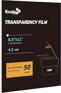 Koala Laser Transparency Film, 8.5x11 In, 50 Sheets Transparent OHP Film