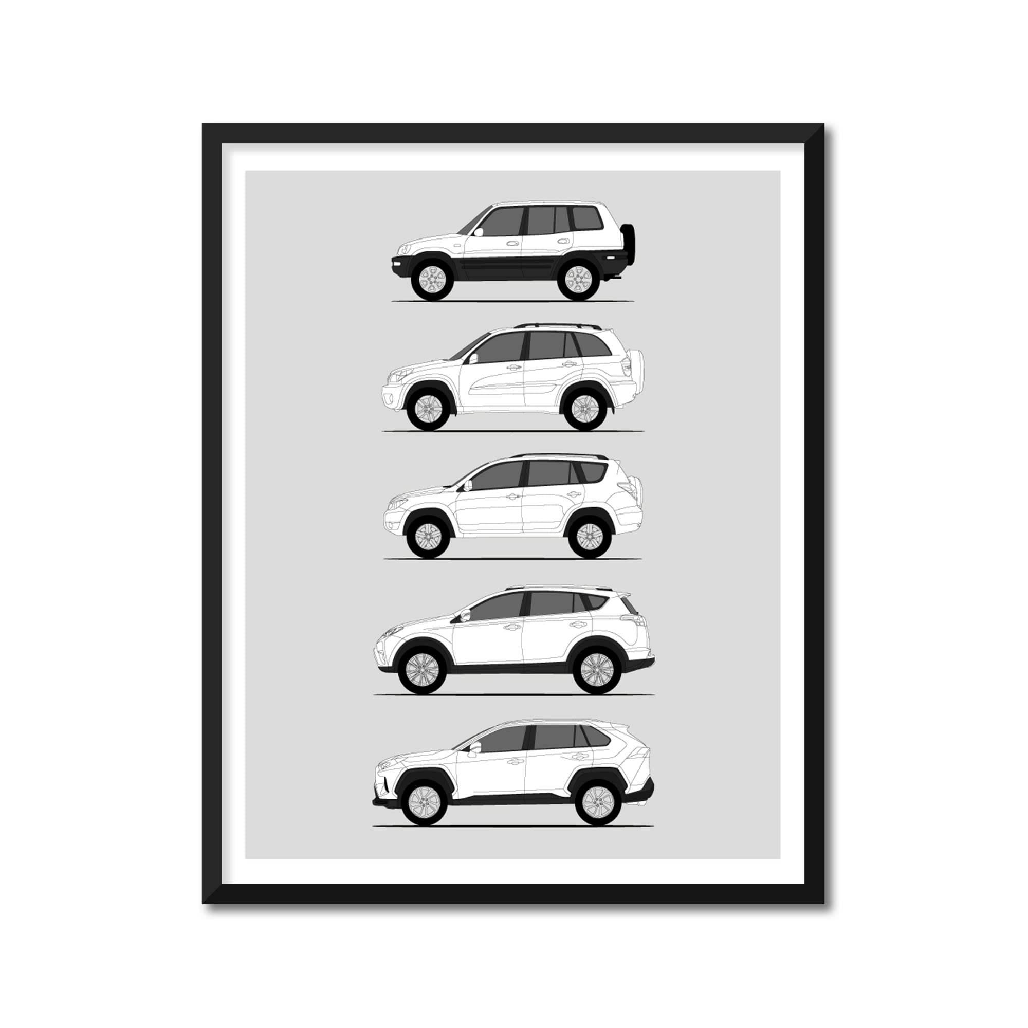 Custom Car Posters Handmade Poster compatible with History of Toyota Rav 4 Print Wall Art Decor of the Rav 4 Generations History Evolution - (20 x 30 cm) (Unframed) Lustre Print