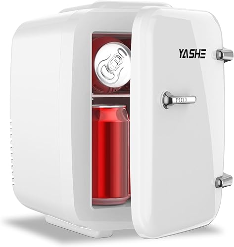 Mini nevera, refrigerador pequeño de 4 litros/6 latas para el cuidado de la piel, 110 V CA/12 V CC, enfriador termoeléctrico y calentador para Blanco