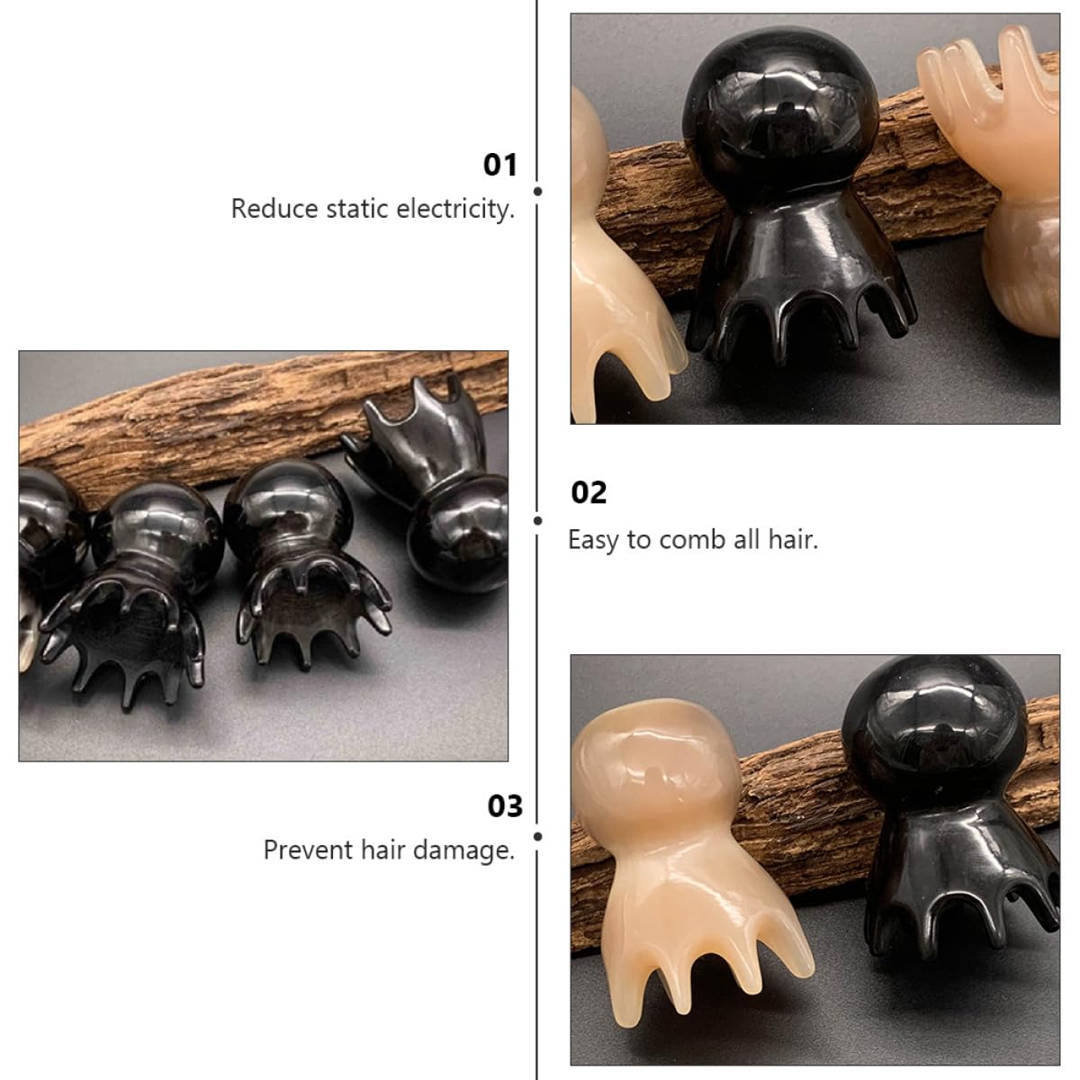 2pièces Peigne De Massage Corne De Yak Peigne Anti-statique Naturel Pour Soins Capillaires Noir Stimule Circulation Sanguine Et Soulage Les Tensions Cérébrales
