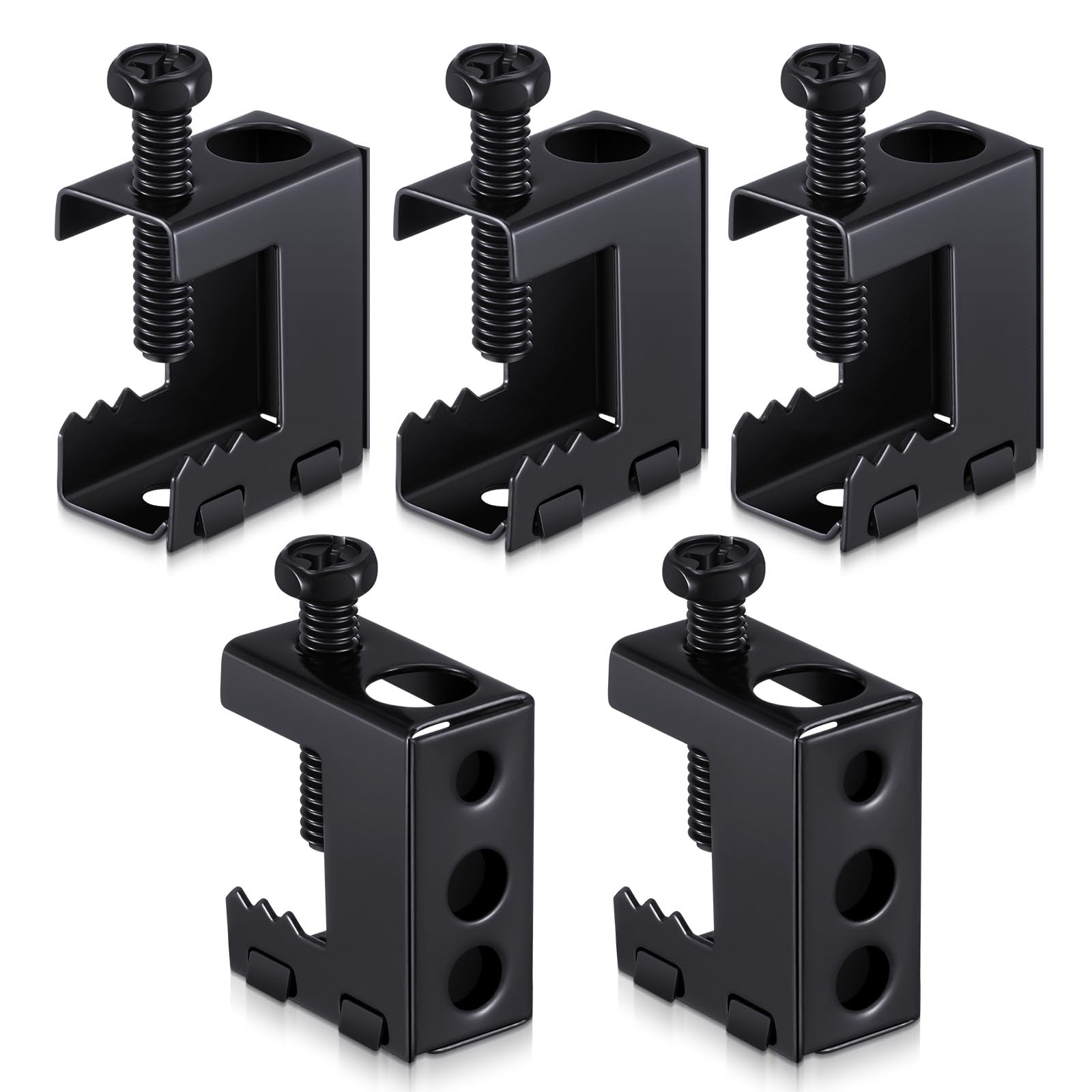 Tandefio 5 Pcs 1/4"-20 Spring Steel Beam Clamps Metal Beam Hangers Bolt on Clamp for Installation on Beams 1/4" and 3/8" Threaded Rod, S Hooks Bridle Rings for Pipe Cable Woodworking Tool (Black)