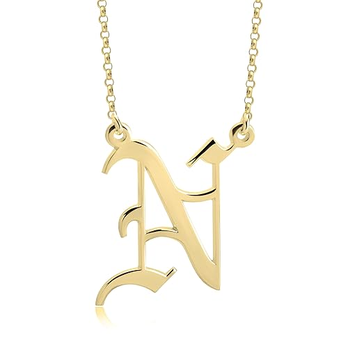 Miniatura 1 de Gothic Letter Necklace - Gold Alphabet Letter Pendant - Sterling Silver Old English Gothic Initial Necklace - Women Jewelry - Personalized Gift for