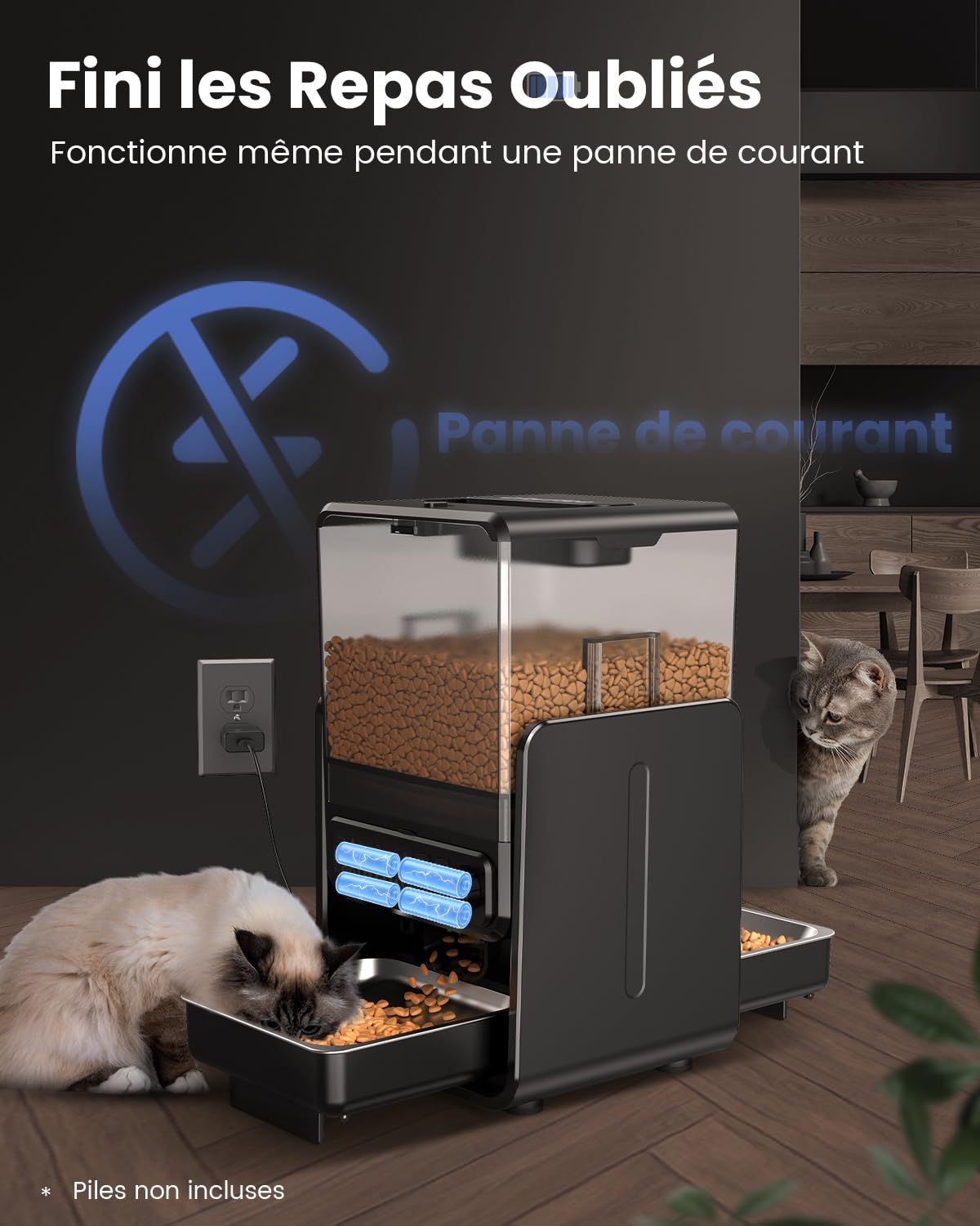 Distributeur automatique de nourriture pour chat pour 2 chats, 5L/20 tasses Distributeur automatique de nourriture pour chat avec bols réglables, panneau de commande amovible, programmation