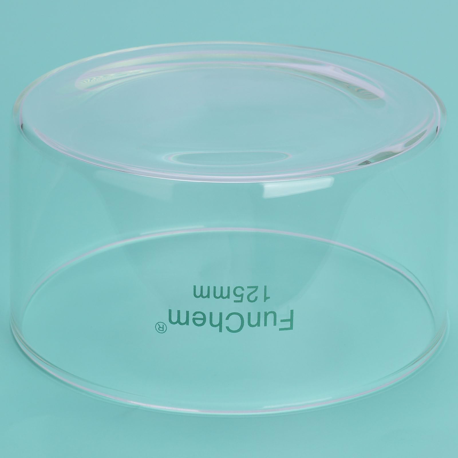 FunChem Kristallisierschale Aus Borosilikatglas Ohne Ausguss für Verdampfung Und Kristallisation, Außendurchmesser 125 Mm, 500 ml Laborkristallisator mit Flachem Boden