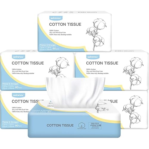 Winner Disposable Face Towel, 100% Pure Cotton Clean Towels Biodegradable Face Cloths for Sensitive Skin Super Soft Cotton Tissues Face Drying Towels Pack of 6 (Total 480 sheets)