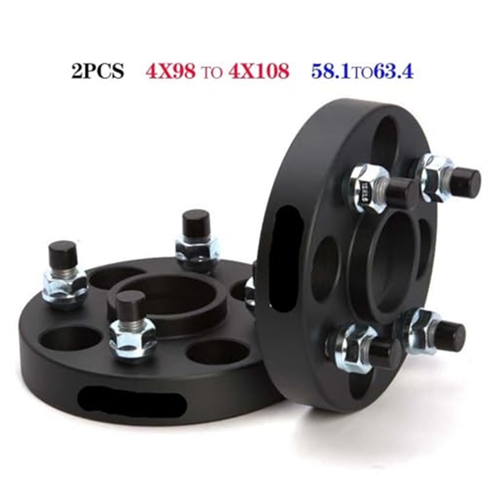2 sztuki 15/20/25mm PCD: 4x98 do 4x108 Adapter dystansu koła Dystanse M12XP1.25 Nakrętka, Alfa ForRomeo, Fiata, modyfikowane Dystanse kół dla stabilności pojazdu(Black 58.1TO58.1 25MM)