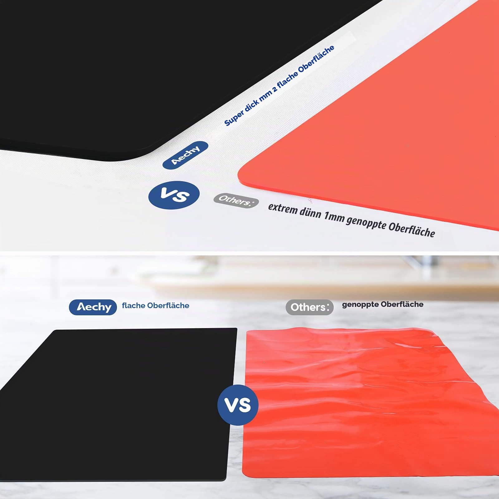 AECHY Silikonmatte Groß 90x60x0,2 cm, Mehrzweck-Silikonmatte, 2mm Dicke Hitzebeständige Matte, Küchenthekenmatte, Wasserdichte Rutschfeste Silikonmatten für Küchentheken, Schwarz
