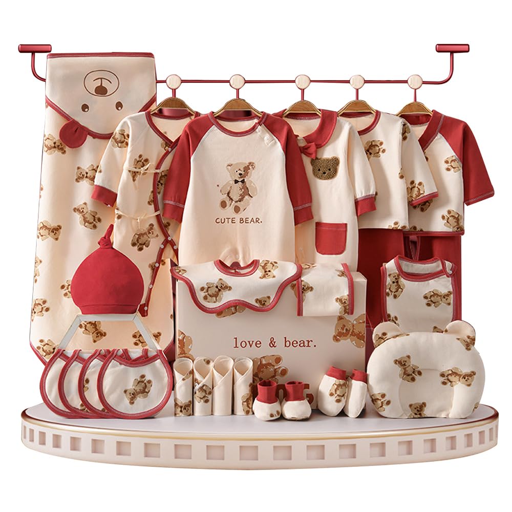 Sponsored Ad - 26 Pcs Premium Gift Hamper For Newborn Baby|Clothing Hamper Gift Set For New Born|Cream & Maroon Teddy All Season Clothe Set Kit For Newborn Baby (0-6 Months)
