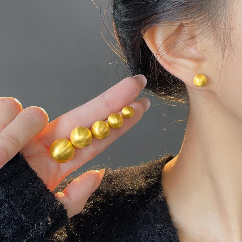 14K Stud Earring,Brushed Matte Ball Stud Earrings for Women,Gold Brushed Ball Earrings,Minimalist Gold Stud Earrings Fashion Classic Trendy Jewelry Gift - Image 5