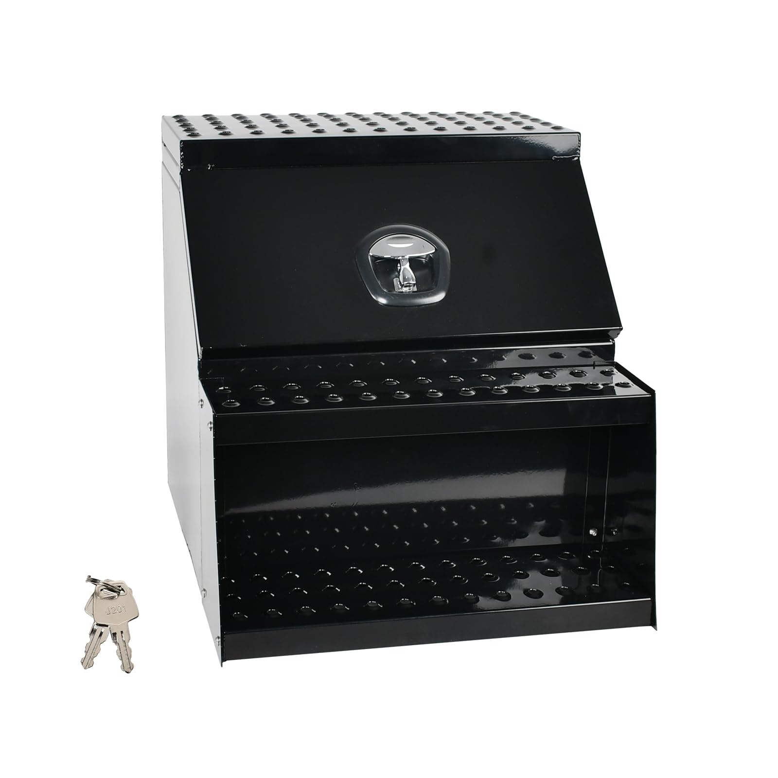 FGJQEFG Heavy Duty 24''Aluminum Step Semi Side Mount Truck Tool Box 24"W x 28"L x 25"H with Saddle Step Open Wide Design & T-Handle Latch Lock for