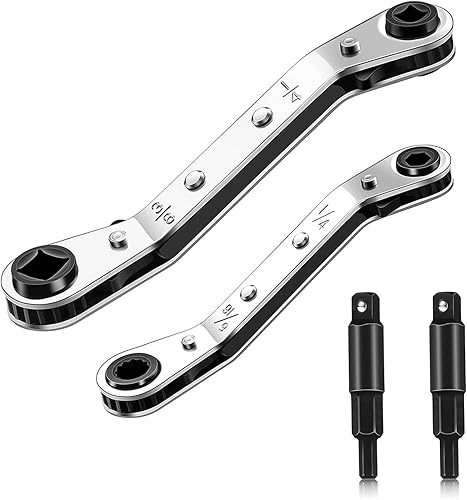 Hvac Herramientas de llave de servicio, 3/16 a 3/8 pulgadas 5/16 pulgadas x 1/4 pulgadas, llave de trinquete de válvula de aire acondicionado con 2