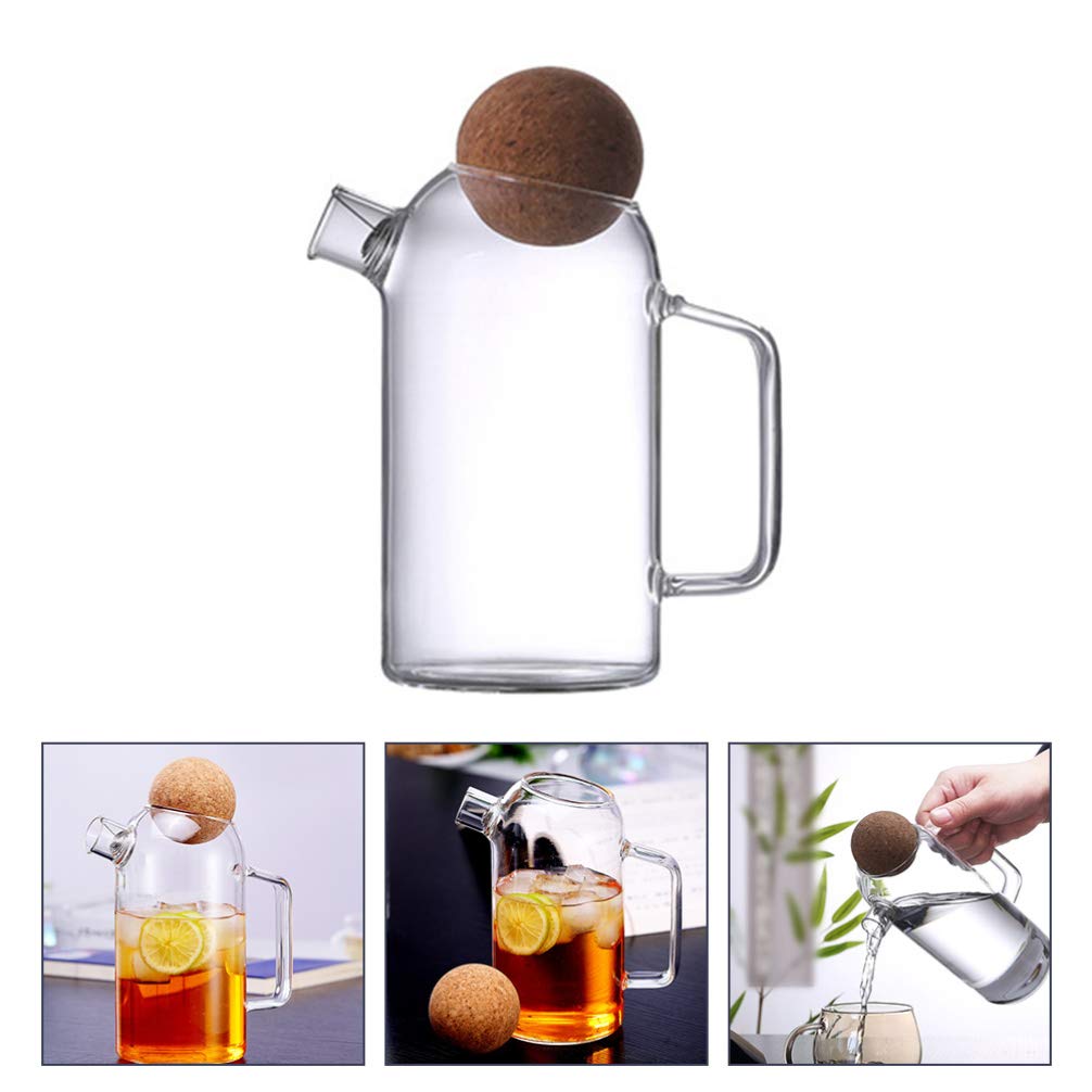 Hemoton Jarra de vidrio con corcho bola tapa de vidrio té jarra de agua jarra de vidrio té té hervidor helado jarra para uso doméstico (800 ml) transparente