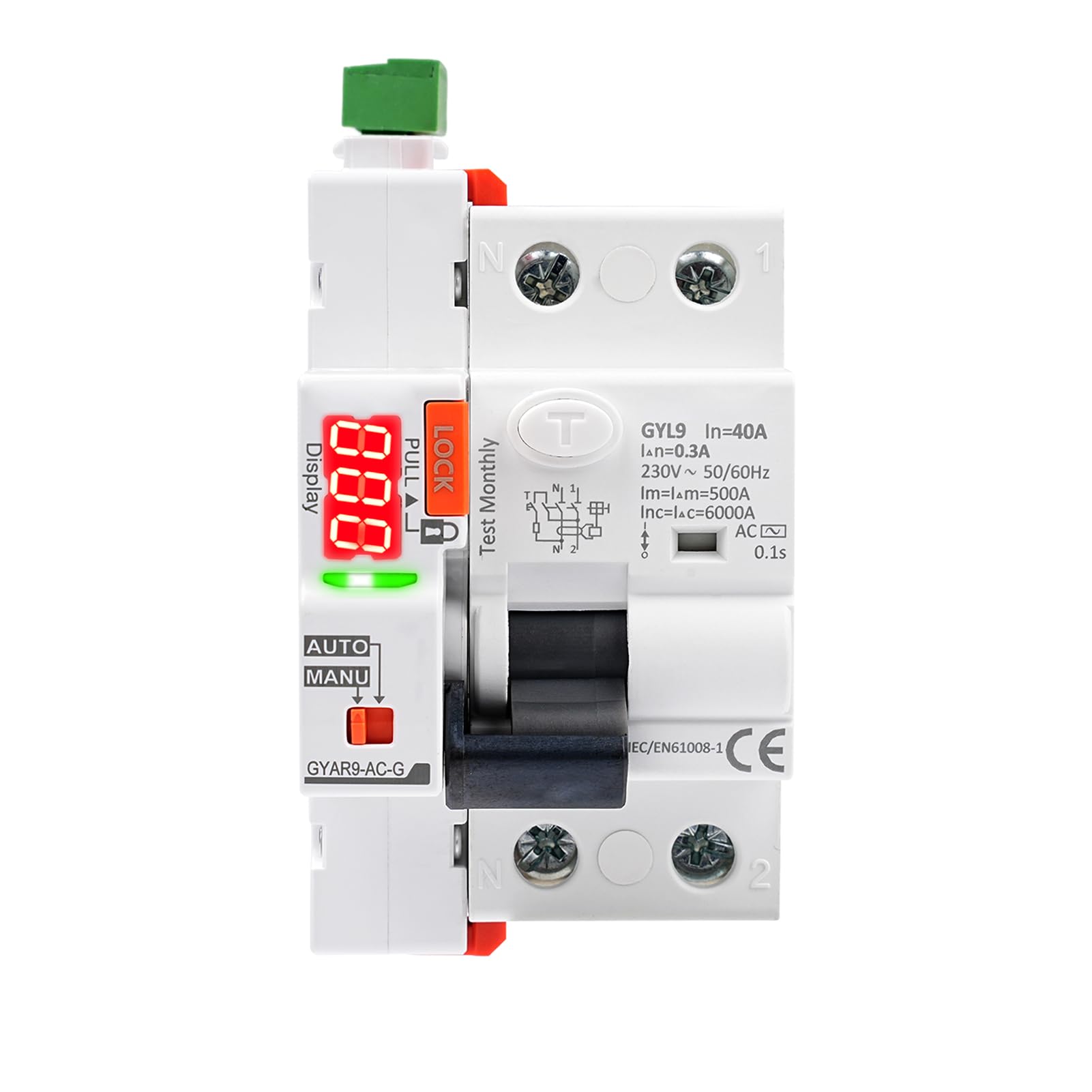 Jadeshay Magnetotermico Differenziale 40A 300mA,Interruttore Differenziale a Riarmo Automatico LED Display e Indicatore RCCB con Protezione contro le Perdite,Salvavita con Riarmo Automatico Tipo AC