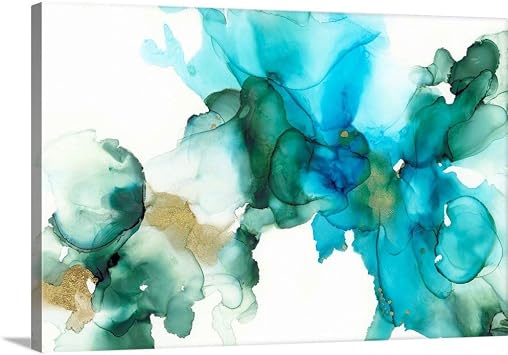 GREATBIGCANVAS Aqua Bloom II Canvas Wall Art Print, Forest Home Decor Artwork, 36"x24"