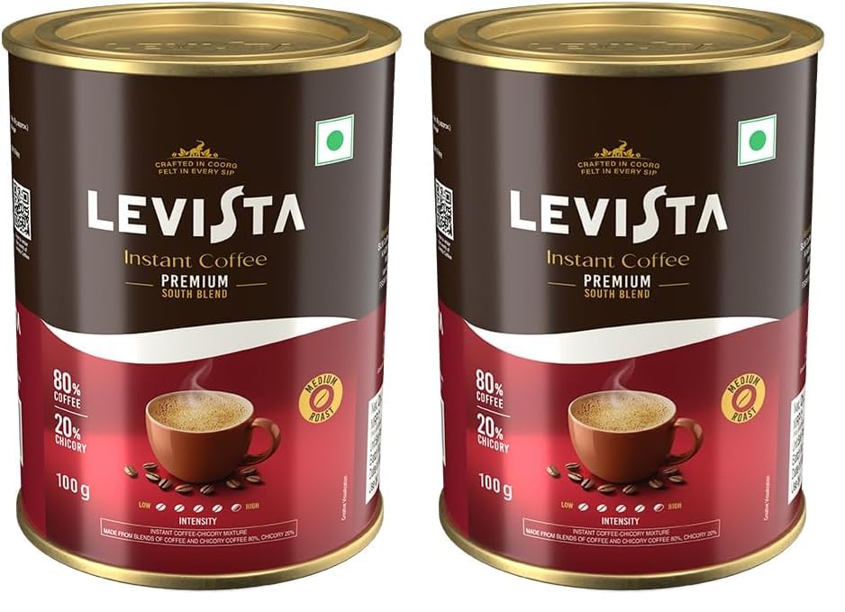 Levista Premium Instant Coffee (Can) (100 Grams) | Premium Blend of 80% Coffee & 20% Chicory| Caffeine Coffee with Rich Bold Flavour for an Energising Experience (Pack of 2)-image-44
