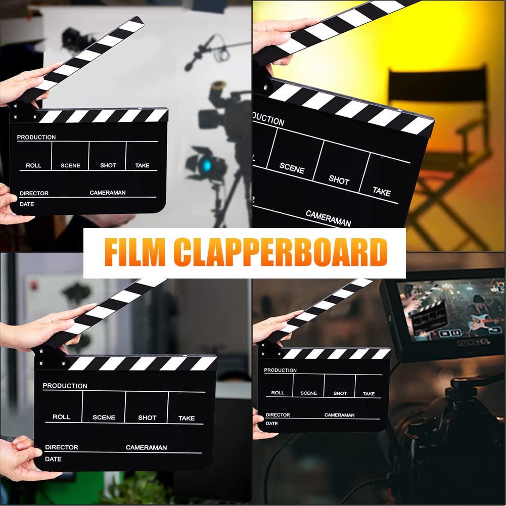 Tablero de plástico acrílico, Tablero de película de Director de 12x10 Pulgadas para películas, Videos, programas de televisión, Negro