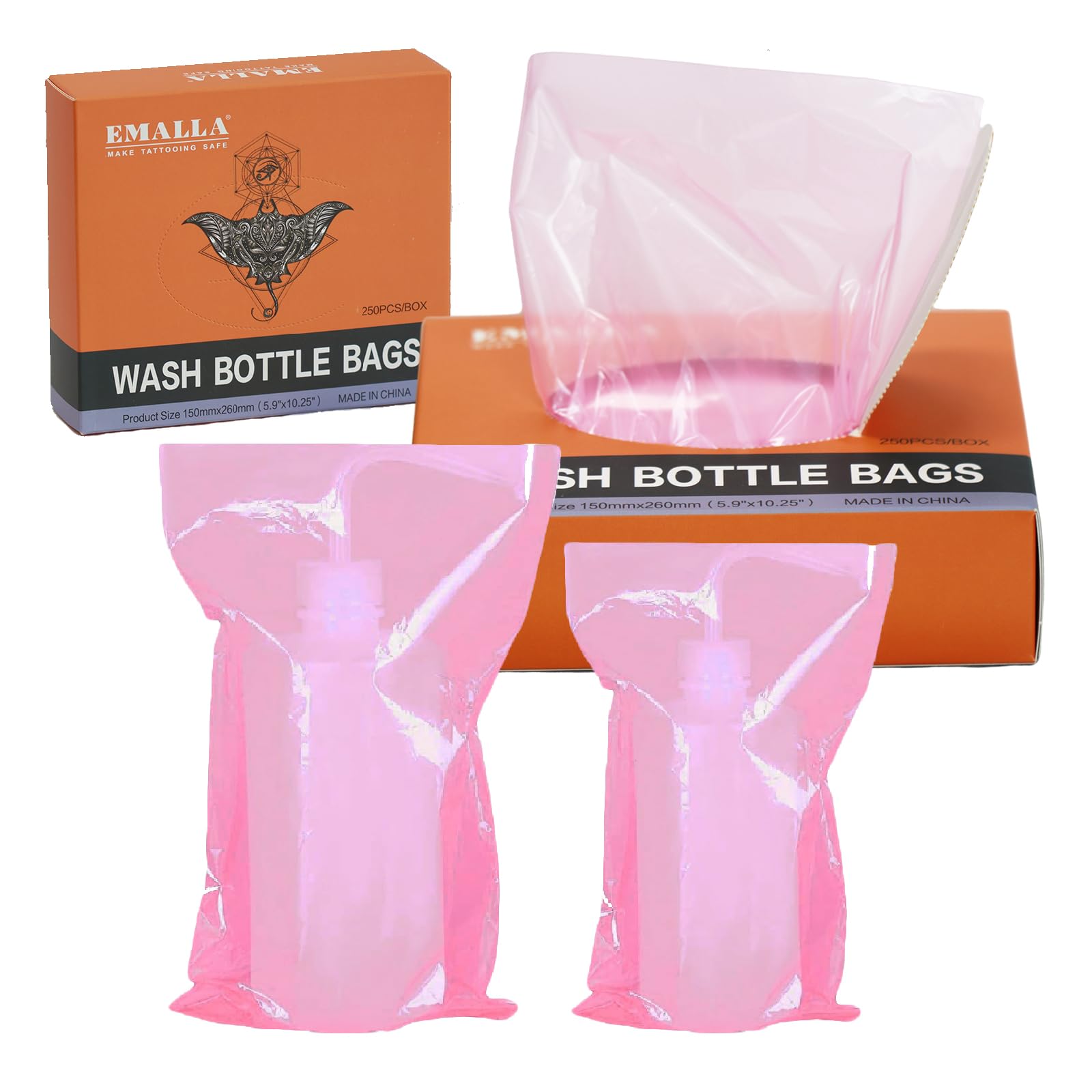 Tattoo Wash Bottle Bags - SOTICA 250pcs Tattoo Bottle Bags Pink Squeeze Bottle Bags Tattoo Bottle Covers Plastic Bags for Wash Bottle Pink Tattoo
