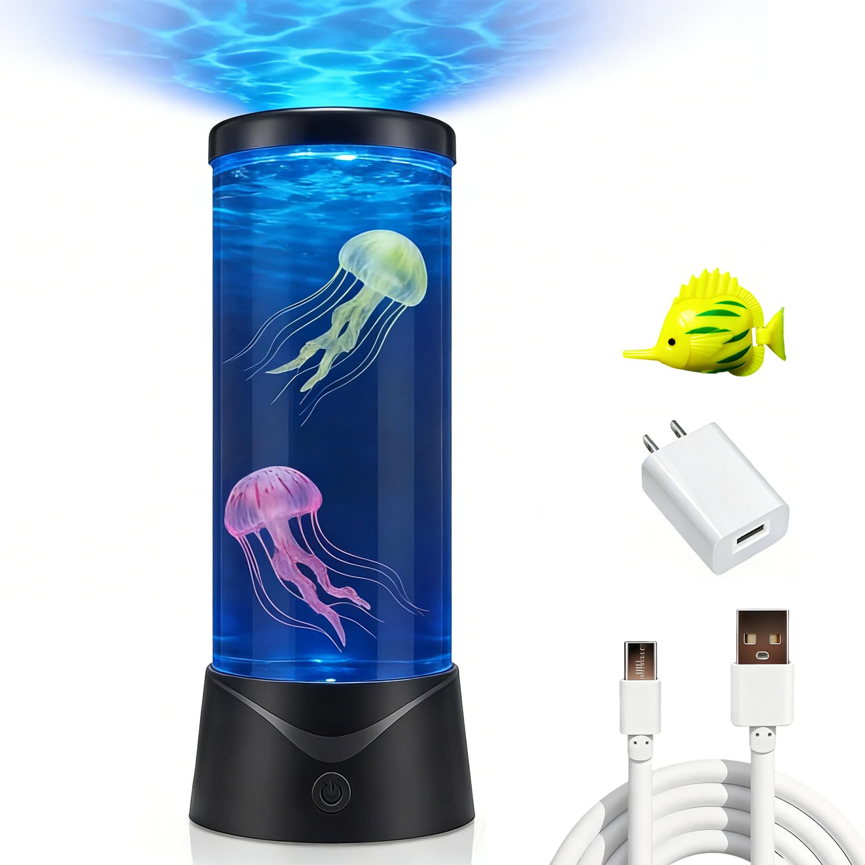 Dimind White Jellyfish Lamp, 7 Color Led Changing Jelly Fish Light Lamp With Quiet Motor, Lifelike Movements, Jellyfish Decor For Bedroom, Office, Sensory Lamp Great Gifts For Kids (Black)