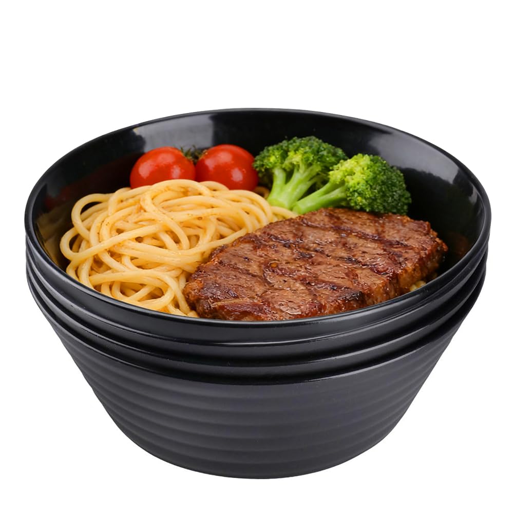 Ciotola grande da 20 cm, colore nero, ciotola per cereali, ciotole in plastica, grande capacità, ciotole per insalata in plastica, ciotole per cereali per bambini, adatte al forno a