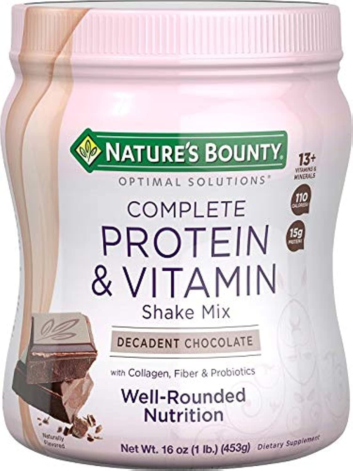 Complete Protein & Vitamin Shake Mix by Nature's Bounty Optimal Solutions, Contains Vitamin C for Immune Health, Decadent Chocolate Flavor, 1 lb